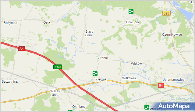 mapa Groble gmina Chojnów, Groble gmina Chojnów na mapie Targeo