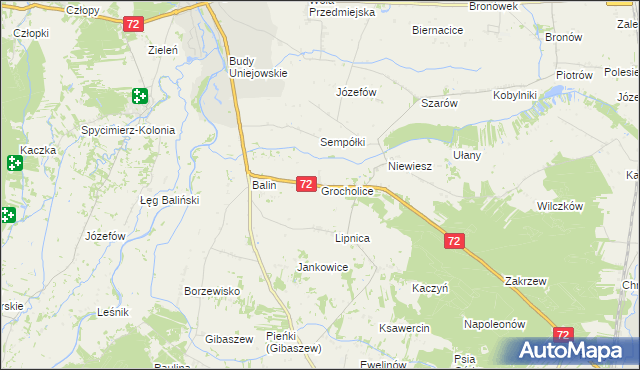 mapa Grocholice gmina Poddębice, Grocholice gmina Poddębice na mapie Targeo