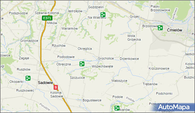 mapa Grocholice gmina Sadowie, Grocholice gmina Sadowie na mapie Targeo