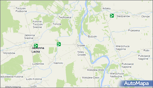 mapa Gródek gmina Jabłonna Lacka, Gródek gmina Jabłonna Lacka na mapie Targeo