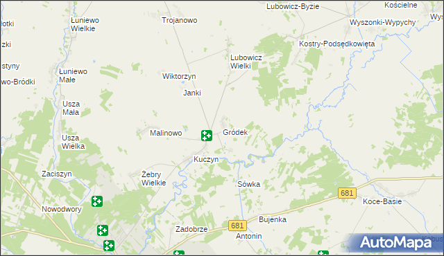 mapa Gródek gmina Klukowo, Gródek gmina Klukowo na mapie Targeo