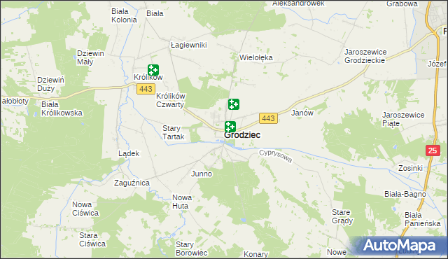 mapa Grodziec powiat koniński, Grodziec powiat koniński na mapie Targeo