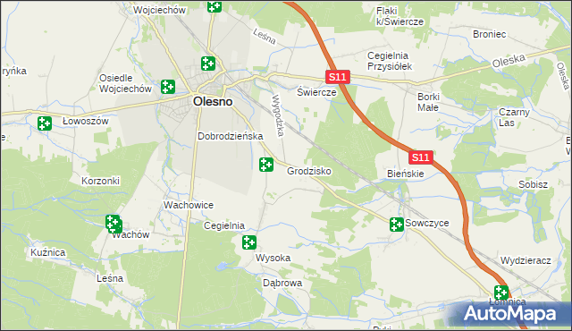 mapa Grodzisko gmina Olesno, Grodzisko gmina Olesno na mapie Targeo