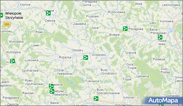 mapa Grodzisko gmina Strzyżów, Grodzisko gmina Strzyżów na mapie Targeo