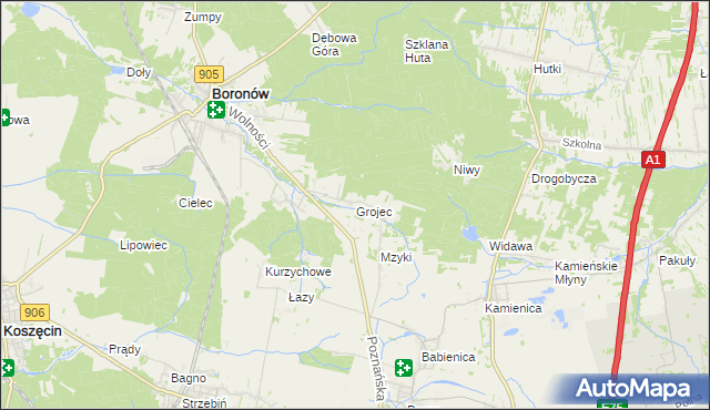 mapa Grojec gmina Boronów, Grojec gmina Boronów na mapie Targeo