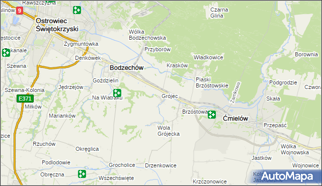 mapa Grójec gmina Ćmielów, Grójec gmina Ćmielów na mapie Targeo