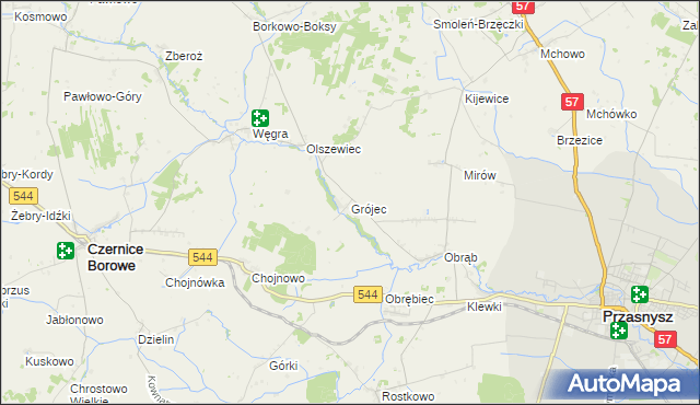 mapa Grójec gmina Czernice Borowe, Grójec gmina Czernice Borowe na mapie Targeo