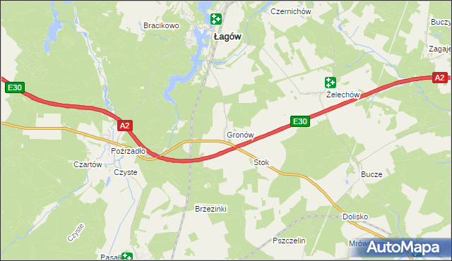 mapa Gronów gmina Łagów, Gronów gmina Łagów na mapie Targeo