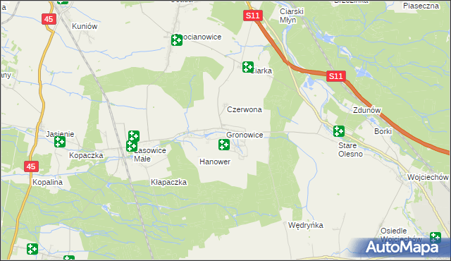 mapa Gronowice gmina Lasowice Wielkie, Gronowice gmina Lasowice Wielkie na mapie Targeo