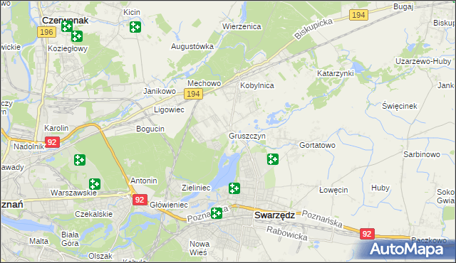 mapa Gruszczyn gmina Swarzędz, Gruszczyn gmina Swarzędz na mapie Targeo