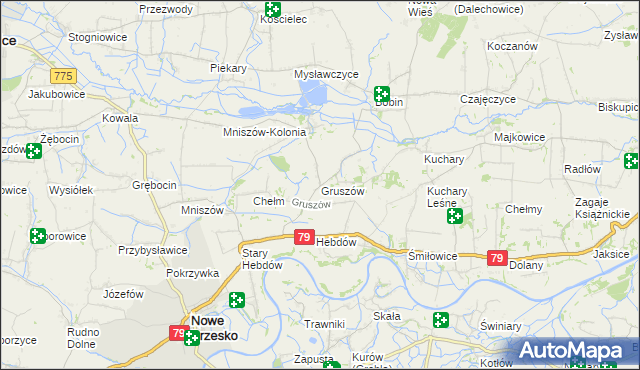 mapa Gruszów gmina Nowe Brzesko, Gruszów gmina Nowe Brzesko na mapie Targeo