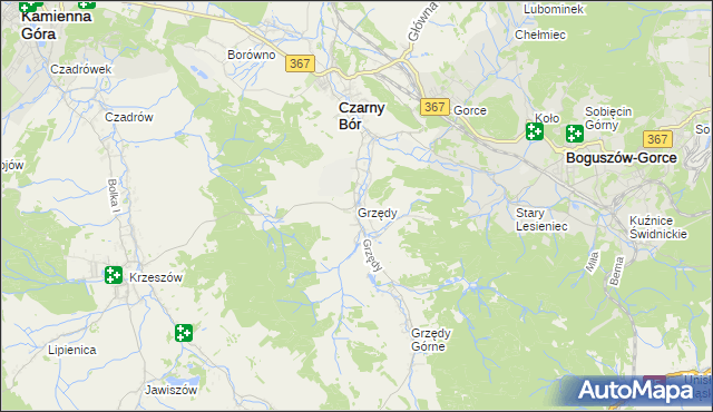 mapa Grzędy gmina Czarny Bór, Grzędy gmina Czarny Bór na mapie Targeo