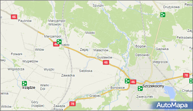 mapa Gustawów gmina Szczekociny, Gustawów gmina Szczekociny na mapie Targeo