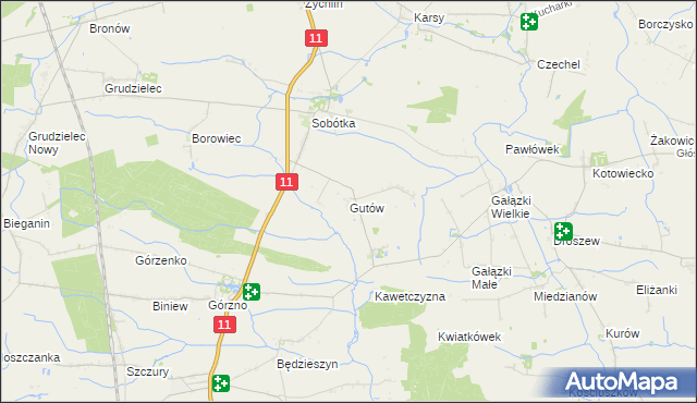 mapa Gutów gmina Ostrów Wielkopolski, Gutów gmina Ostrów Wielkopolski na mapie Targeo