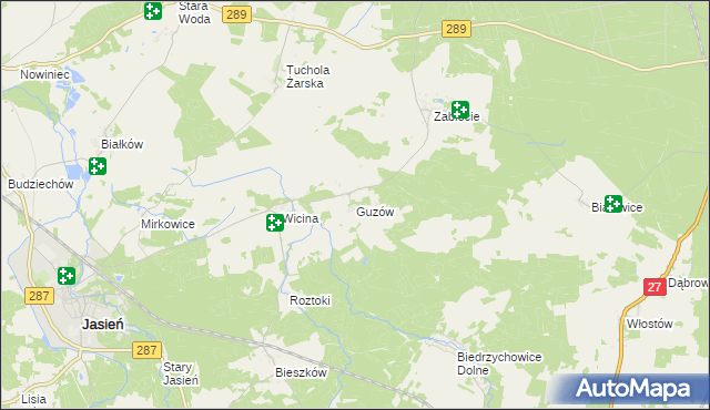 mapa Guzów gmina Jasień, Guzów gmina Jasień na mapie Targeo