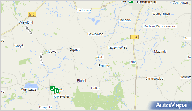 mapa Gziki, Gziki na mapie Targeo