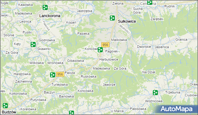 mapa Harbutowice gmina Sułkowice, Harbutowice gmina Sułkowice na mapie Targeo