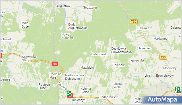 mapa Helenówek gmina Głowaczów, Helenówek gmina Głowaczów na mapie Targeo
