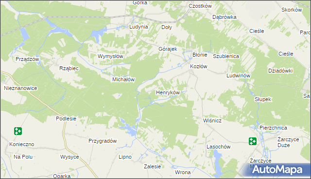 mapa Henryków gmina Małogoszcz, Henryków gmina Małogoszcz na mapie Targeo