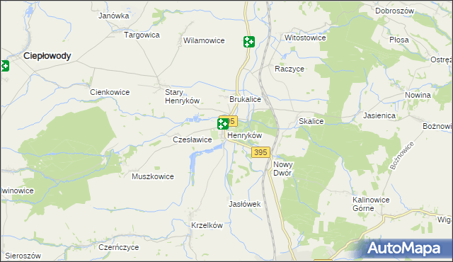 mapa Henryków gmina Ziębice, Henryków gmina Ziębice na mapie Targeo