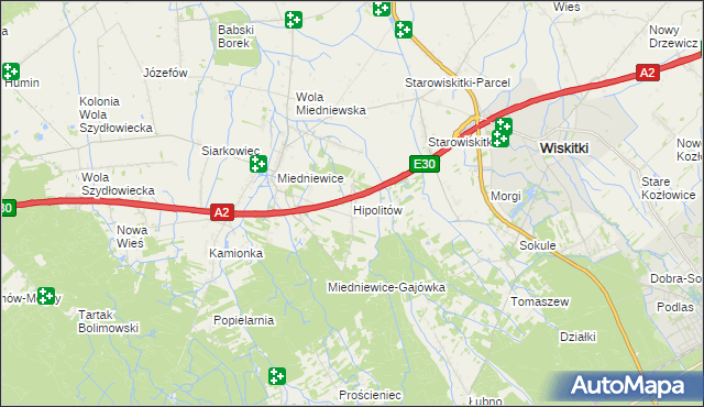 mapa Hipolitów gmina Wiskitki, Hipolitów gmina Wiskitki na mapie Targeo