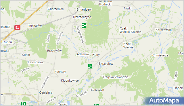 mapa Huby gmina Kłomnice, Huby gmina Kłomnice na mapie Targeo