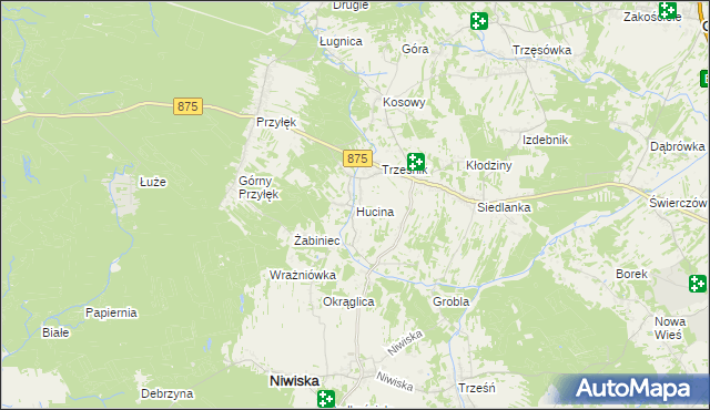 mapa Hucina, Hucina na mapie Targeo