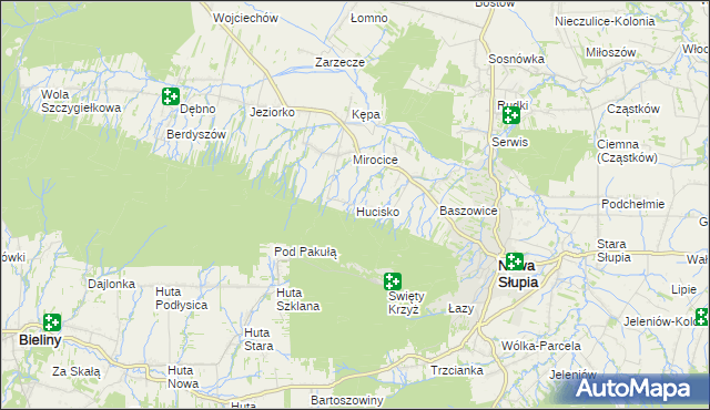 mapa Hucisko gmina Nowa Słupia, Hucisko gmina Nowa Słupia na mapie Targeo