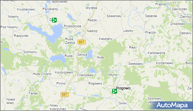 mapa Huta gmina Rogowo, Huta gmina Rogowo na mapie Targeo