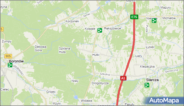 mapa Hutki gmina Konopiska, Hutki gmina Konopiska na mapie Targeo