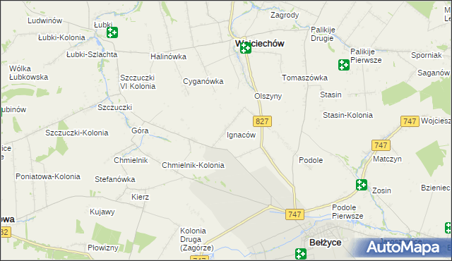 mapa Ignaców gmina Wojciechów, Ignaców gmina Wojciechów na mapie Targeo