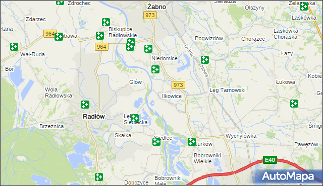 mapa Ilkowice gmina Żabno, Ilkowice gmina Żabno na mapie Targeo