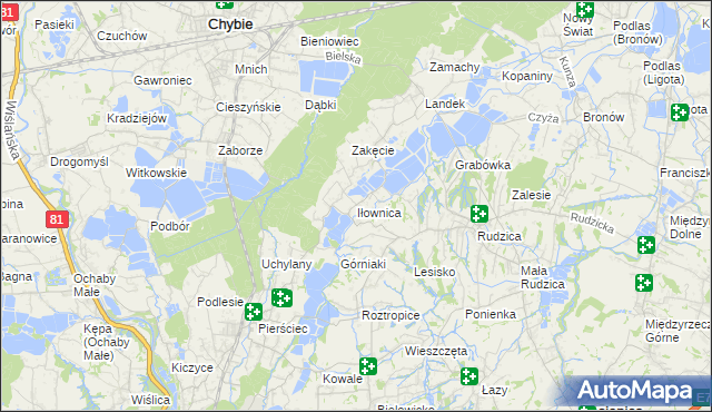 mapa Iłownica gmina Jasienica, Iłownica gmina Jasienica na mapie Targeo