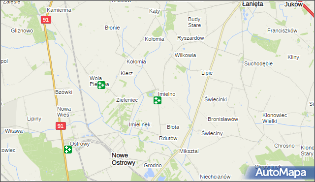 mapa Imielno gmina Nowe Ostrowy, Imielno gmina Nowe Ostrowy na mapie Targeo