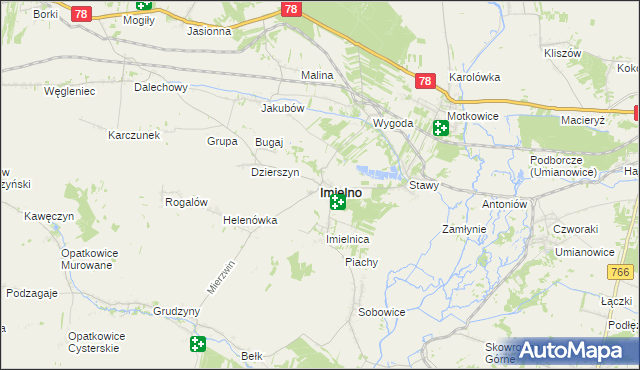 mapa Imielno powiat jędrzejowski, Imielno powiat jędrzejowski na mapie Targeo