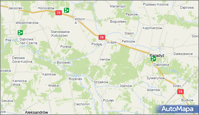 mapa Irenów gmina Paradyż, Irenów gmina Paradyż na mapie Targeo