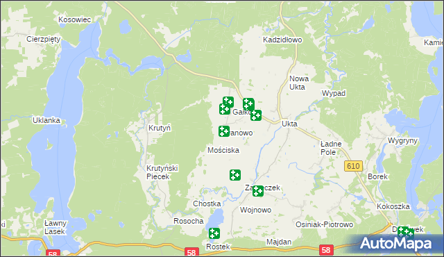 mapa Iwanowo gmina Ruciane-Nida, Iwanowo gmina Ruciane-Nida na mapie Targeo