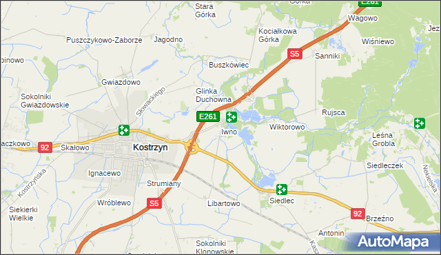 mapa Iwno gmina Kostrzyn, Iwno gmina Kostrzyn na mapie Targeo