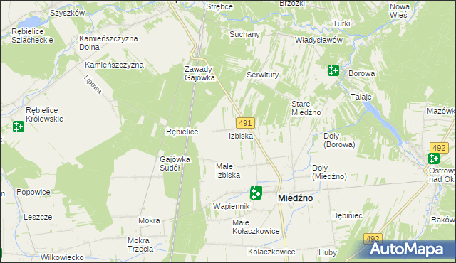 mapa Izbiska gmina Miedźno, Izbiska gmina Miedźno na mapie Targeo