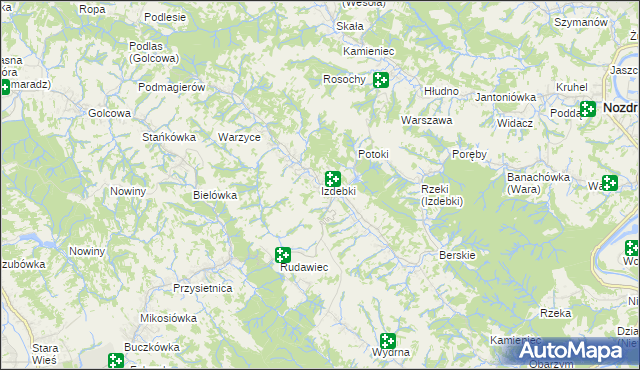 mapa Izdebki gmina Nozdrzec, Izdebki gmina Nozdrzec na mapie Targeo