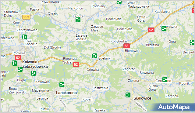 mapa Izdebnik gmina Lanckorona, Izdebnik gmina Lanckorona na mapie Targeo