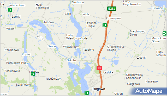 mapa Izdebno gmina Rogowo, Izdebno gmina Rogowo na mapie Targeo