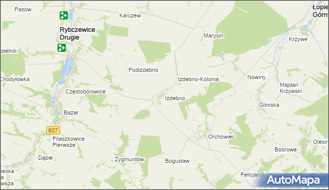 mapa Izdebno gmina Rybczewice, Izdebno gmina Rybczewice na mapie Targeo