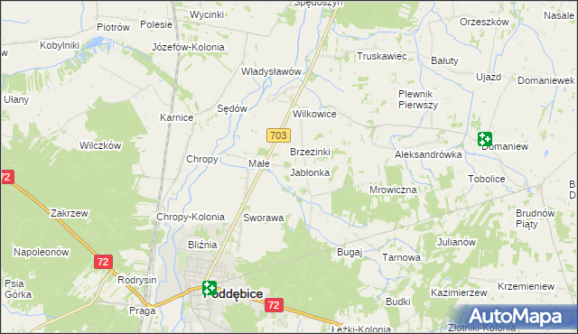 mapa Jabłonka gmina Poddębice, Jabłonka gmina Poddębice na mapie Targeo