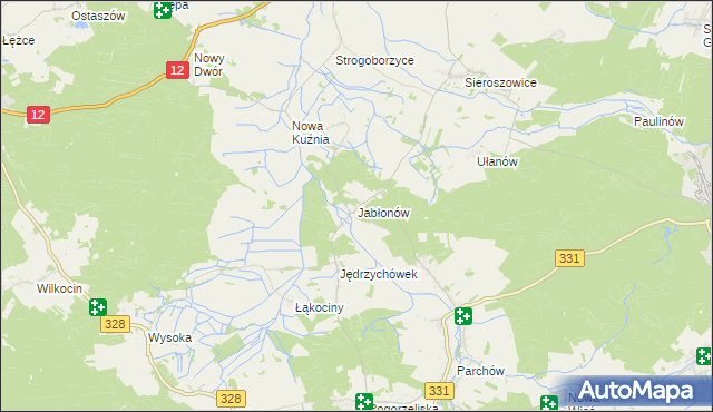 mapa Jabłonów gmina Chocianów, Jabłonów gmina Chocianów na mapie Targeo