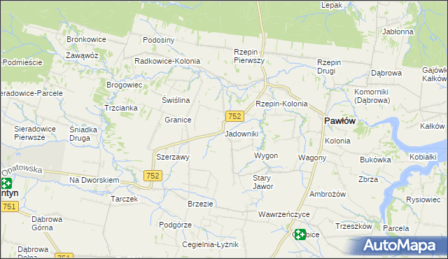 mapa Jadowniki gmina Pawłów, Jadowniki gmina Pawłów na mapie Targeo