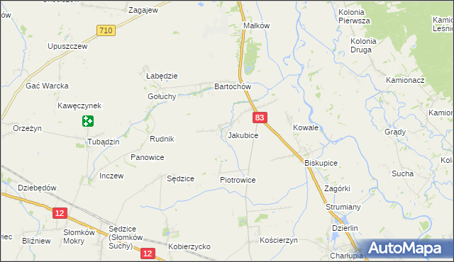 mapa Jakubice, Jakubice na mapie Targeo