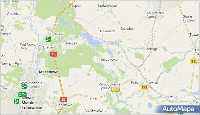 mapa Jakubkowo gmina Grodziczno, Jakubkowo gmina Grodziczno na mapie Targeo