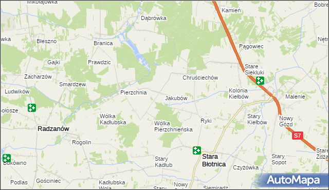 mapa Jakubów gmina Stara Błotnica, Jakubów gmina Stara Błotnica na mapie Targeo