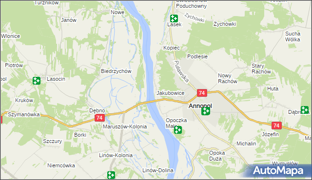 mapa Jakubowice gmina Annopol, Jakubowice gmina Annopol na mapie Targeo